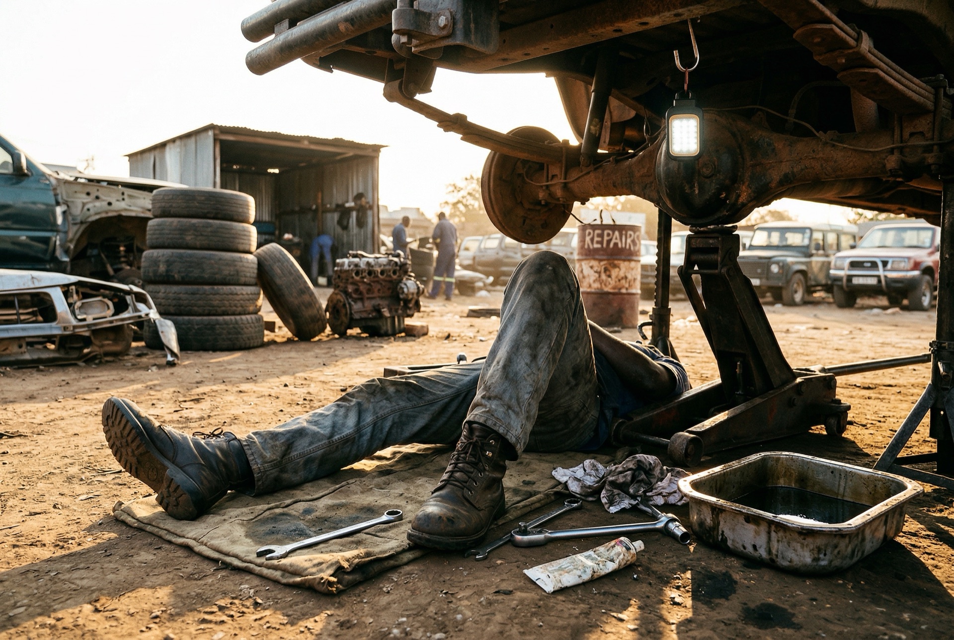 Mechanic under a truck