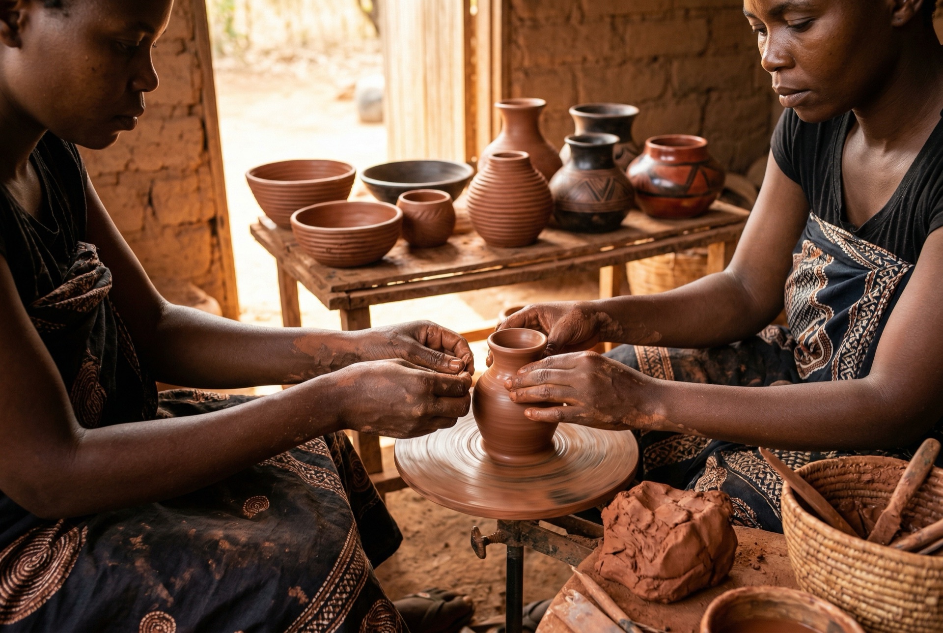 Potters shaping clay