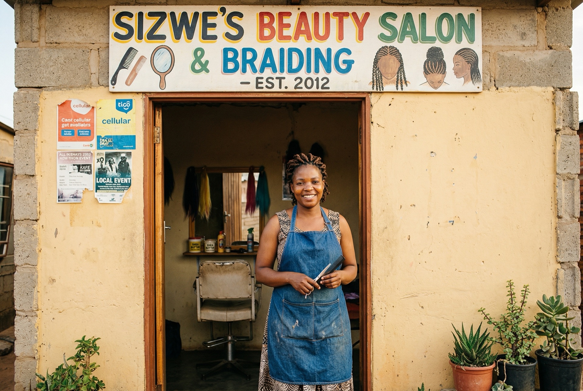 Salon owner in her doorway