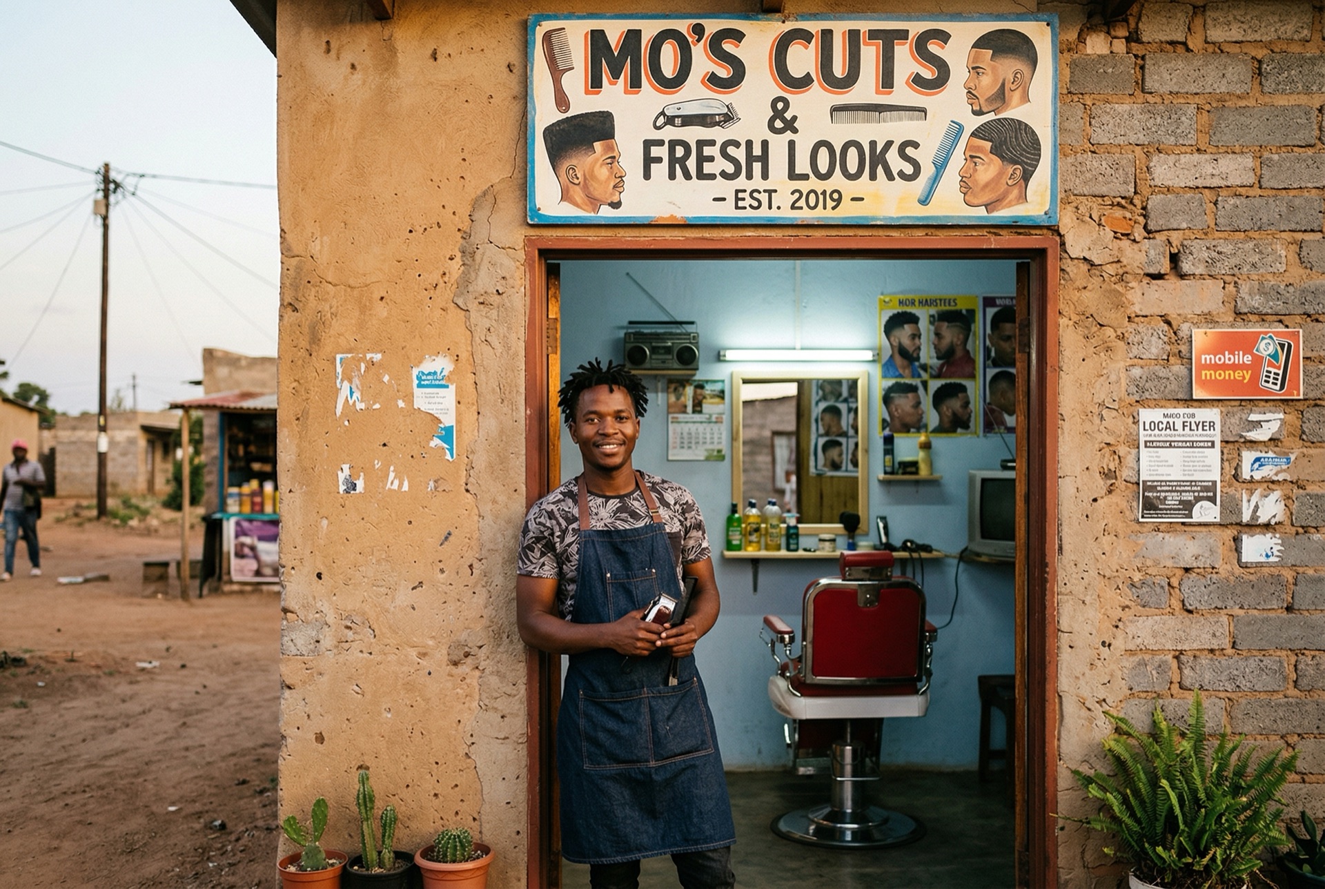 Barber shop owner in his doorway