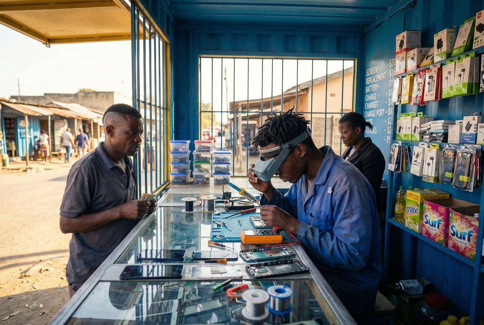 Phone repair technicians at work
