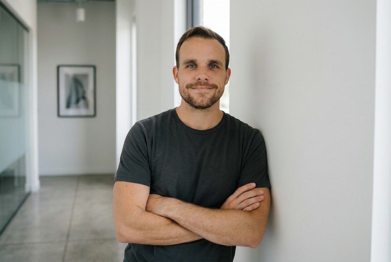 Jon leaning against wall, casual and approachable