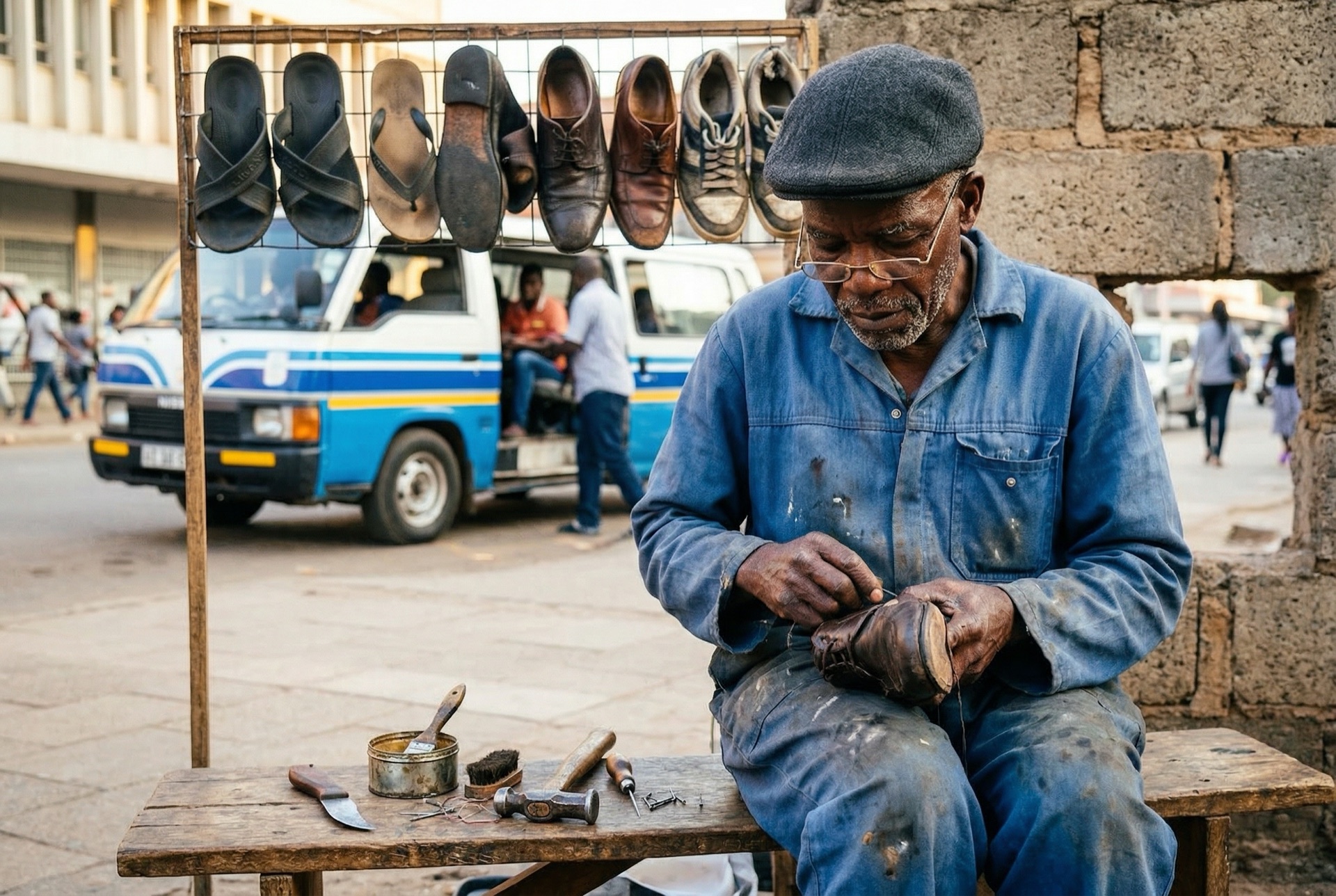 Cobbler repairing shoes