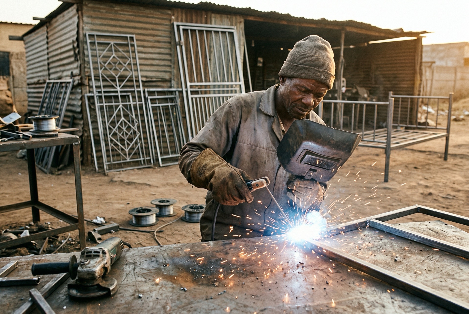 Metalworker welding in Mbare, Harare